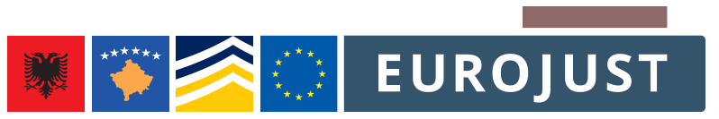 flags of albania and kosovo, logos europol and eurojust